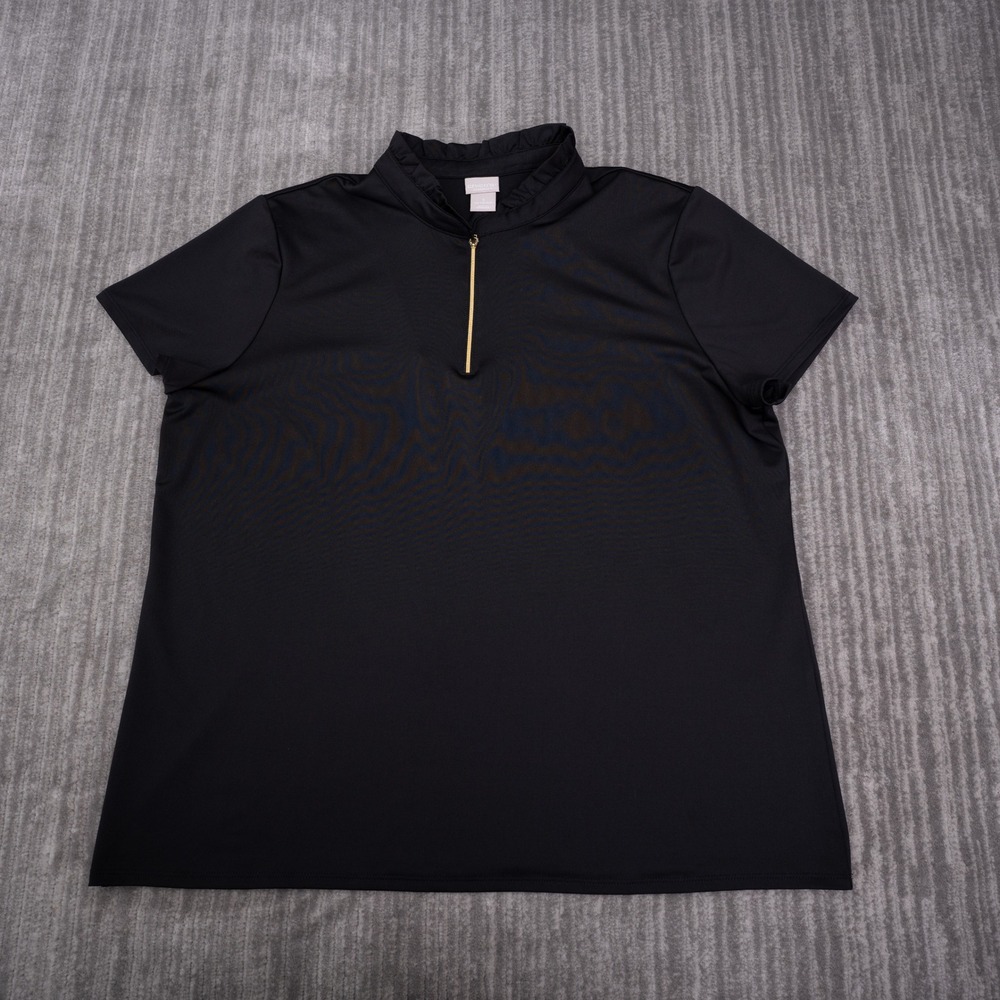 Chico's Zenergy Top Womens 3 XL Black Excellent Ruffle Neck Quarter Zip Active
